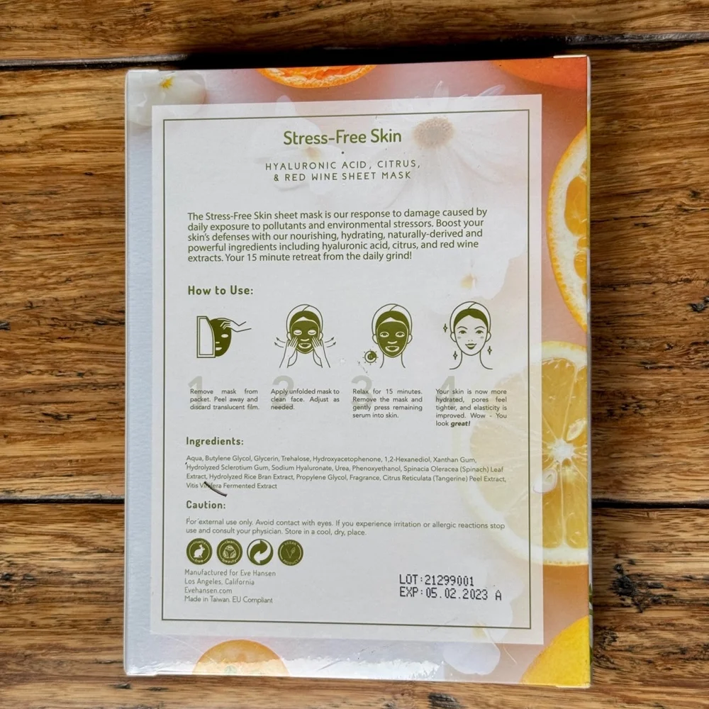 EVE Hansen Stress-Free Skin Hydrating Sheet Mask Set - 2 boxes 10 Sheets total